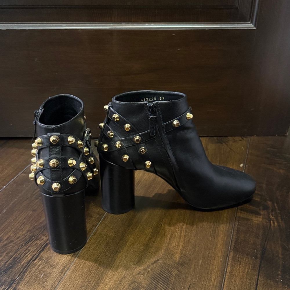 Balenciaga Black Ankle Boots with Gold Accents